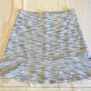 LOFT Blue and White Textured Tweed Style Mini Skirt with Ruffle Detail
